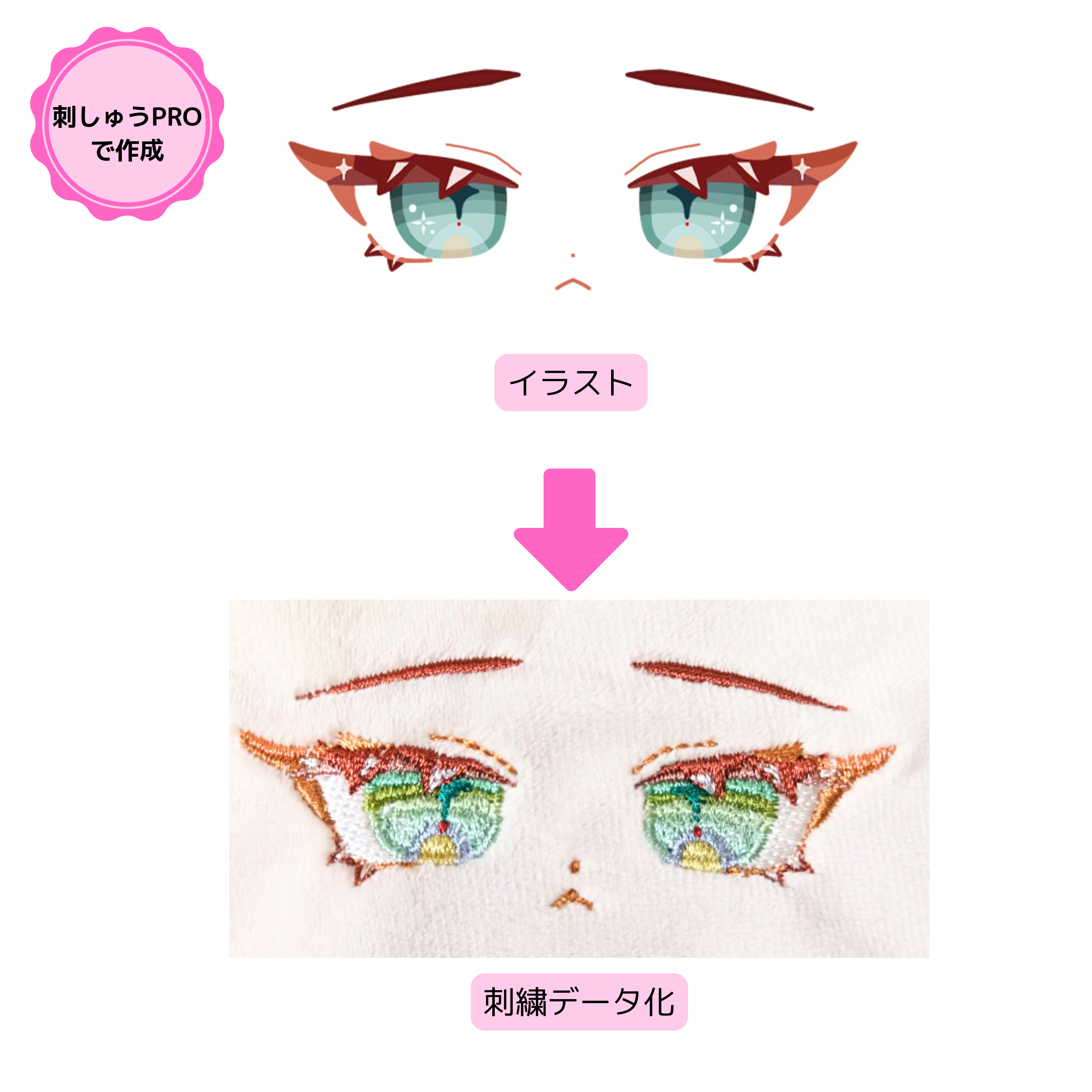 刺しゅうPROで作成 推しぬい目イラストから刺繍データ化